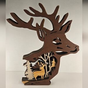 Deer Forest Elk 3d Laser Cut Woodrn Layeted Sign